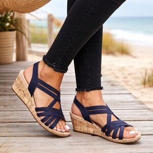 Life Stride NEW Mallory Modern Costal Minimalist Cork Wedge Comfort Sandals 7.5M